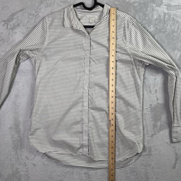 Garnet Hill Button Up Shirt Women's 8 Organic Cotton Striped White/Grey Collared - Picture 13 of 15